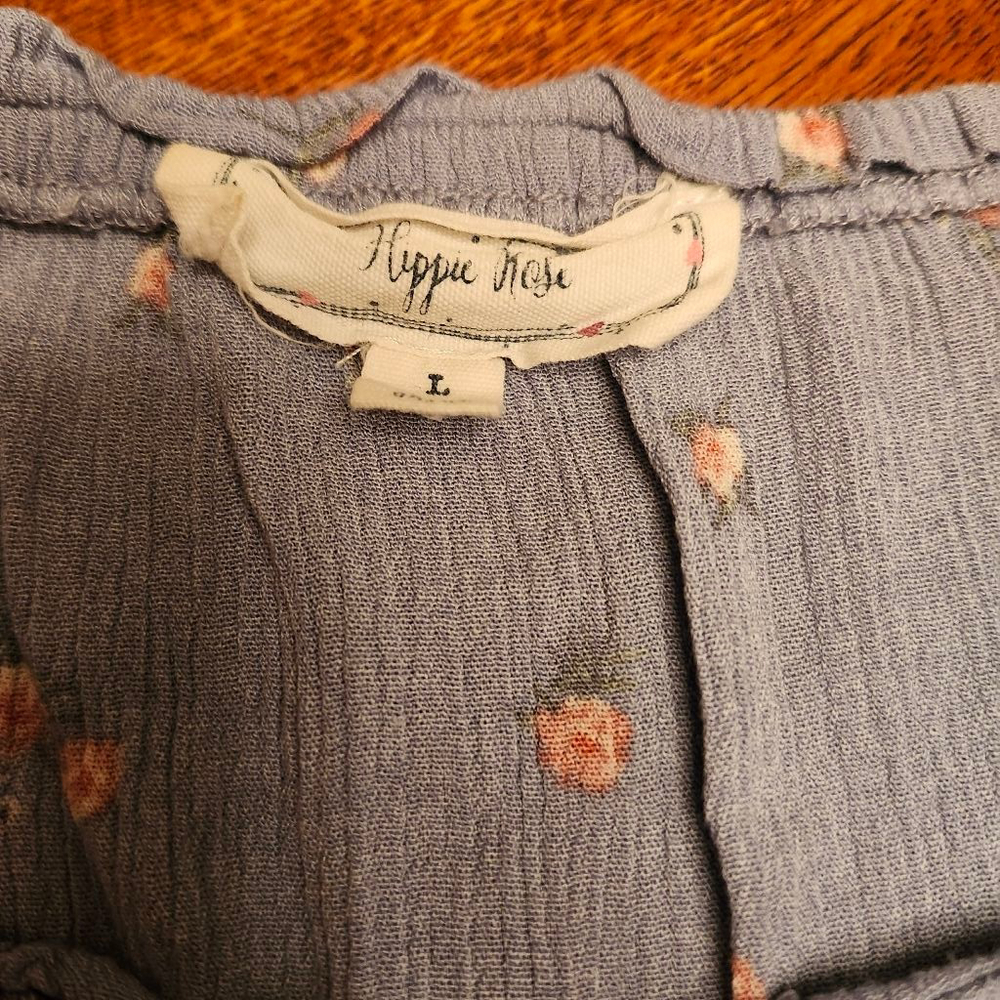 Women's Hippie Rose Blue Floral Blouse L A2 - Picture 2 of 5